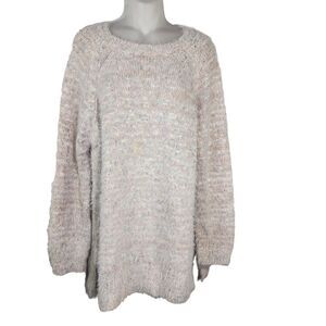 Lou & Grey Womens Sweater Large Long Sleeve Pullover Fuzzy Eyelash Knit Speckled
